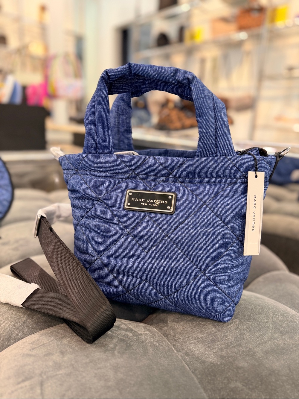 NWT! NEW! Marc Jacobs Quilted Denim Mini Tote Crossbody in Denim Blue -Women